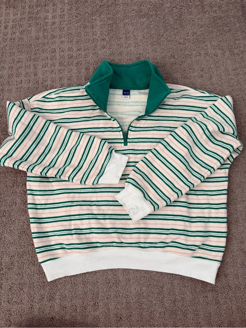Old Navy Green-Striped Quarter-Zip Pullover